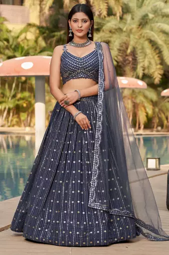 grey sequins georgette lehenga set choli with dupatta