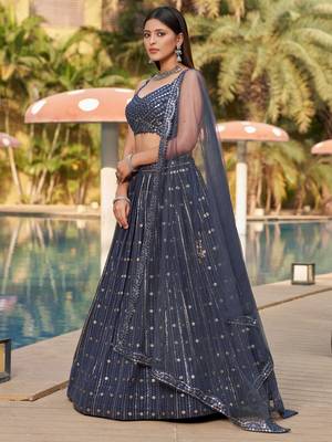 grey sequins georgette lehenga set choli with dupatta 5