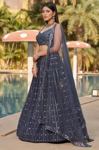 grey sequins georgette lehenga set choli with dupatta