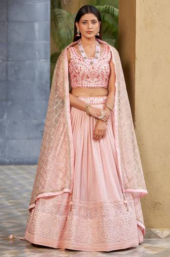 Pink Sequins Art Silk Bridesmaid Lehenga Choli With Dupatta