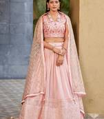 Pink Sequins Art Silk Bridesmaid Lehenga Choli With Dupatta