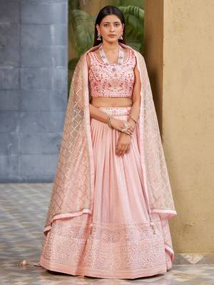 pink sequins art silk lehenga set choli with dupatta with dupatta 3