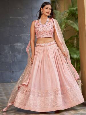 pink sequins art silk lehenga set choli with dupatta with dupatta 4