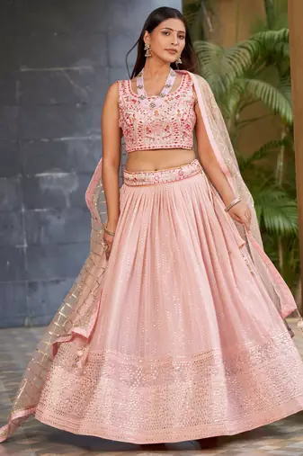 pink sequins art silk lehenga set choli with dupatta with dupatta