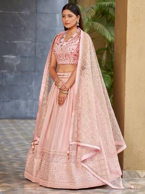 pink sequins art silk lehenga set choli with dupatta with dupatta 5