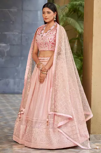 pink sequins art silk lehenga set choli with dupatta with dupatta