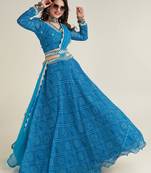 Sky-Blue Bandhani Printed Georgette Navratri Lehenga Choli
