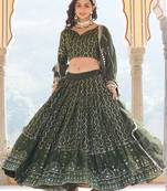 Olive Green Sequins Georgette Mehendi Wear Lehenga Choli