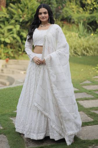 White Thread Work Georgette Function Wear Lehenga Choli