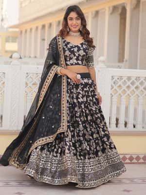 black embroidered jacquard lehenga set choli with dupatta 1