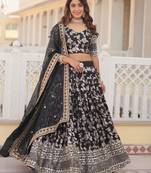 black embroidered jacquard lehenga set choli with dupatta