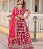 pink embroidered jacquard lehenga set choli with dupatta