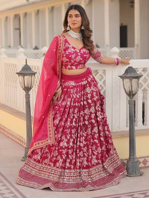 pink embroidered jacquard lehenga set choli with dupatta 4