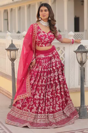 pink embroidered jacquard lehenga set choli with dupatta