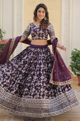 wine embroidered jacquard lehenga set choli with dupatta