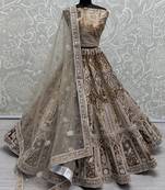 Brown Thread Work Velvet Wedding Lehenga Choli With Dupatta