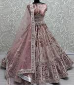 Baby Pink Thread Work Velvet Bridesmaid Lehenga Choli