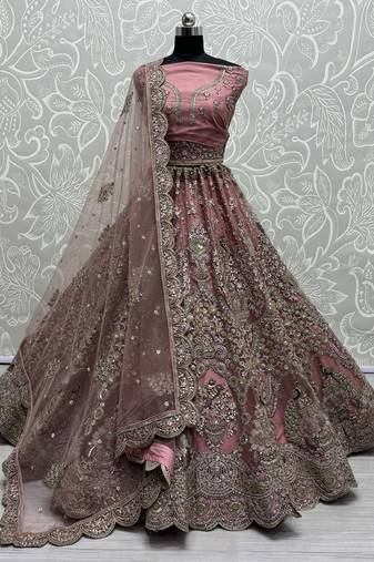 Dusty Pink Sequins Net Bridesmaid Lehenga Choli With Dupatta
