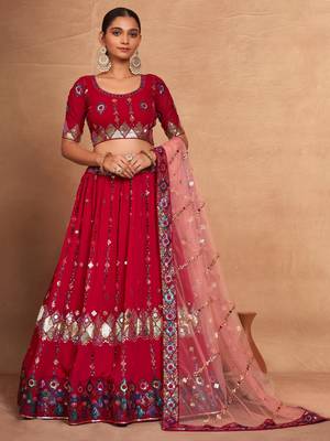 rani pink sequins georgette lehenga set choli with dupatta 4