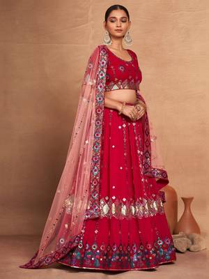 rani pink sequins georgette lehenga set choli with dupatta 5