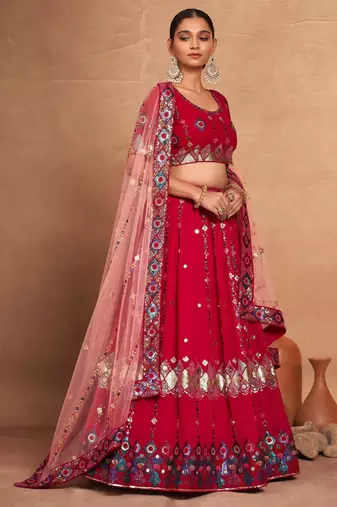 rani pink sequins georgette lehenga set choli with dupatta