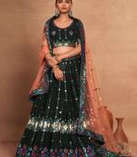 Green Sequins Georgette Mehendi Wear Lehenga Choli