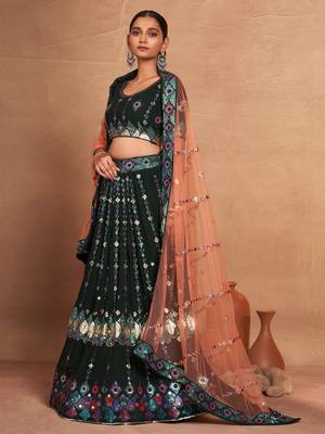 green sequins georgette mehendi lehenga set choli with dupatta 4