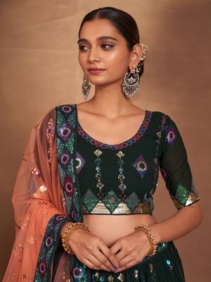green sequins georgette mehendi lehenga set choli with dupatta 5