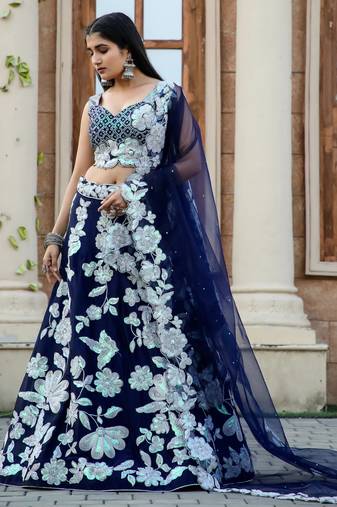 Blue Dori Work Georgette Engagement Wear Lehenga Choli