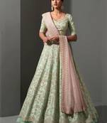Pista Green Thread Work Silk Wedding Wear Lehenga Choli