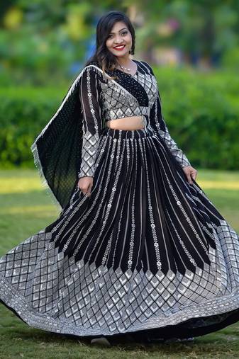 Black Sequins Georgette Reception Wear Lehenga Choli