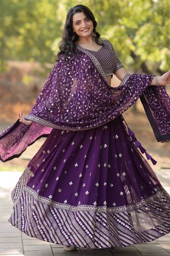 Purple Embroidered Georgette Designer Lehenga Choli