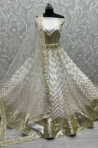 White Sequins Net Designer Lehenga Choli With Dupatta