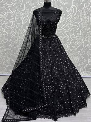 black sequins net party lehenga set choli with dupatta with dupatta 1