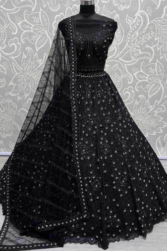 Black Sequins Net Party Wear Lehenga Choli With Dupatta