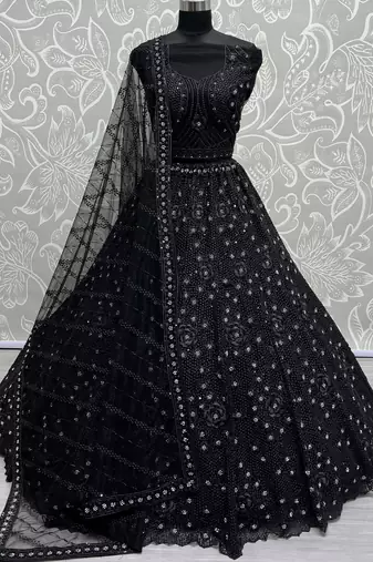 black sequins net party lehenga set choli with dupatta with dupatta