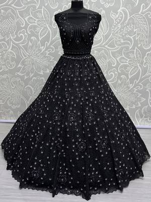 black sequins net party lehenga set choli with dupatta with dupatta 3