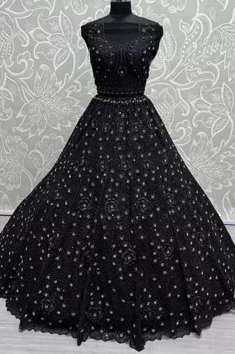 black sequins net party lehenga set choli with dupatta with dupatta