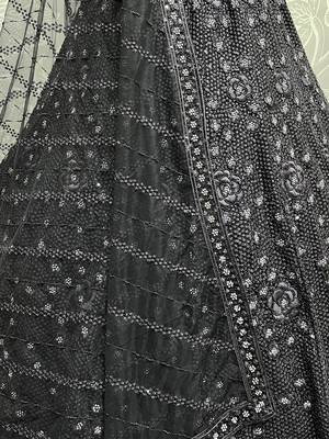 black sequins net party lehenga set choli with dupatta with dupatta 4