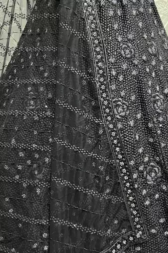 black sequins net party lehenga set choli with dupatta with dupatta