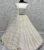   White Sequins Net Party Wear Lehenga Choli With Dupatta