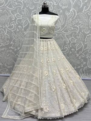 white sequins net party lehenga set choli with dupatta with dupatta 2