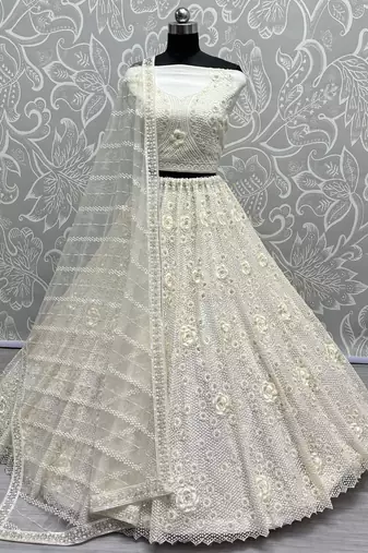 white sequins net party lehenga set choli with dupatta with dupatta