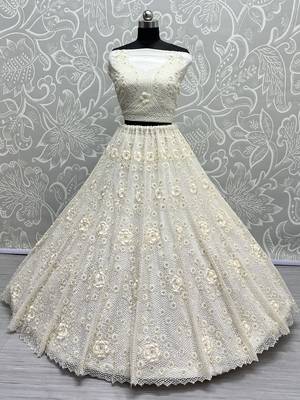 white sequins net party lehenga set choli with dupatta with dupatta 3