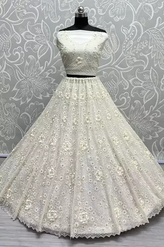 white sequins net party lehenga set choli with dupatta with dupatta