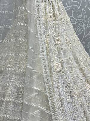 white sequins net party lehenga set choli with dupatta with dupatta 4