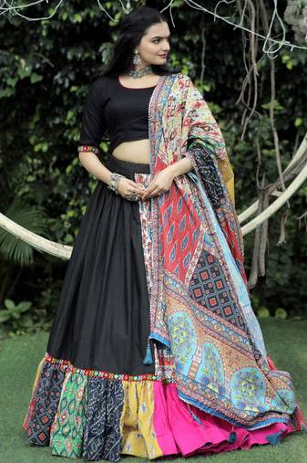 Black Rayon Navratri Lehenga Choli With Dupatta