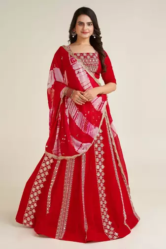 Vibrant Crimson Red Gota Patti Lehenga Set