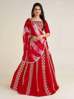 Vibrant Crimson Red Gota Patti Lehenga Set 1