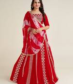 Red Thread Work Georgette  Navratri Wear Lehenga Choli With Dupatta